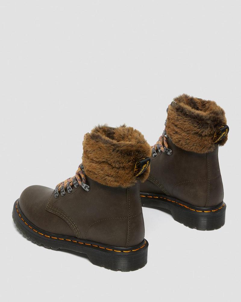 Dr Martens 1460 Serena Collar Faux Fur Forede Snørestøvletter Dame Grå | Norge 579YXF